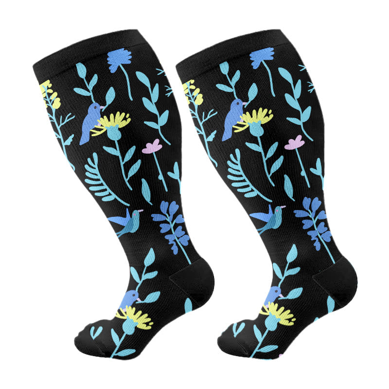 Plus Size Painted Flowers Compression Socks(3 Pairs)