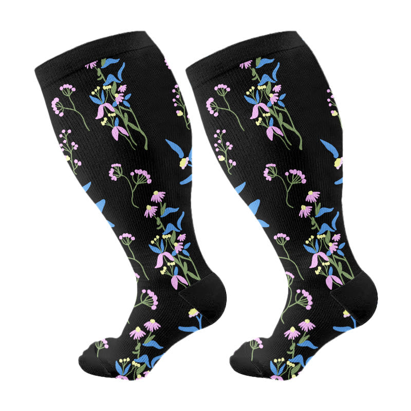 Plus Size Painted Flowers Compression Socks(3 Pairs)