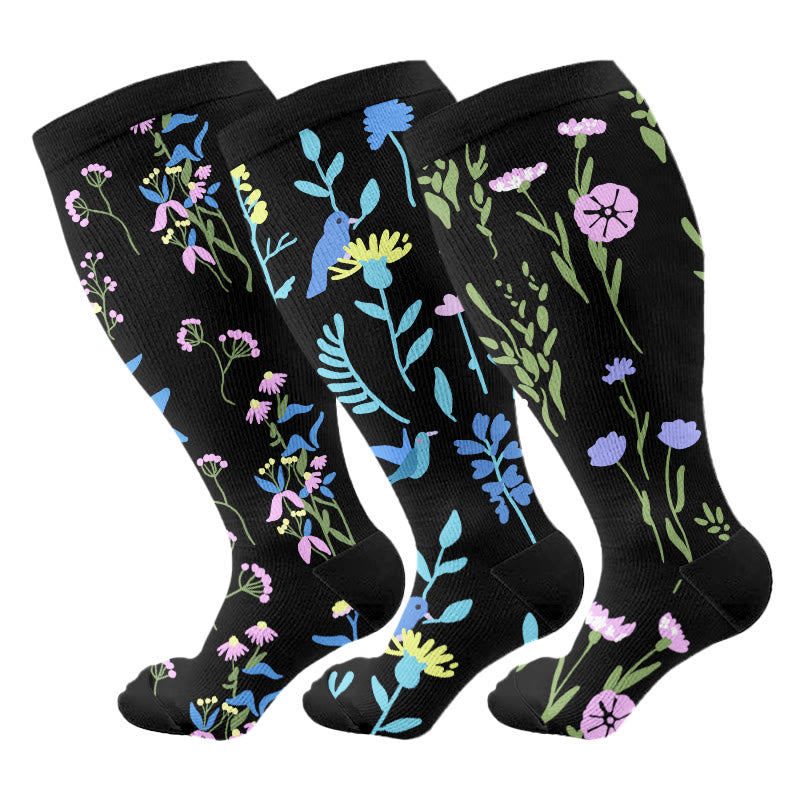 Plus Size Painted Flowers Compression Socks