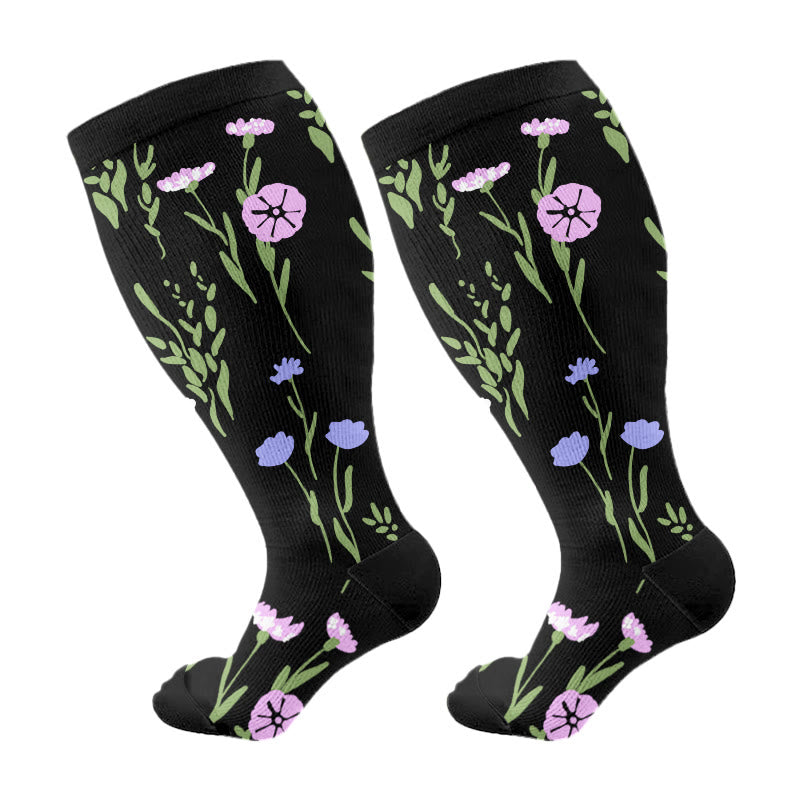 Plus Size Painted Flowers Compression Socks