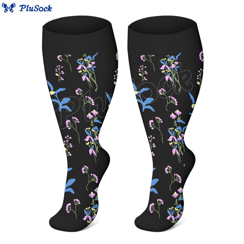 Plus Size Painted Flowers Compression Socks