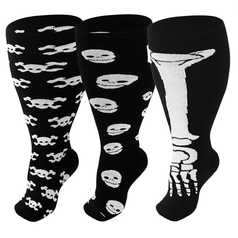 Plus Size Skull Print Compression Socks(3 Pairs)