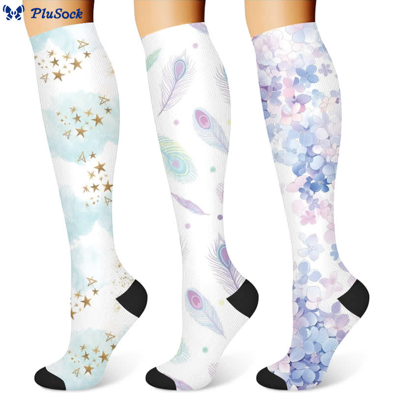 Dreamy Star Feather Compression Socks(3 Pairs)