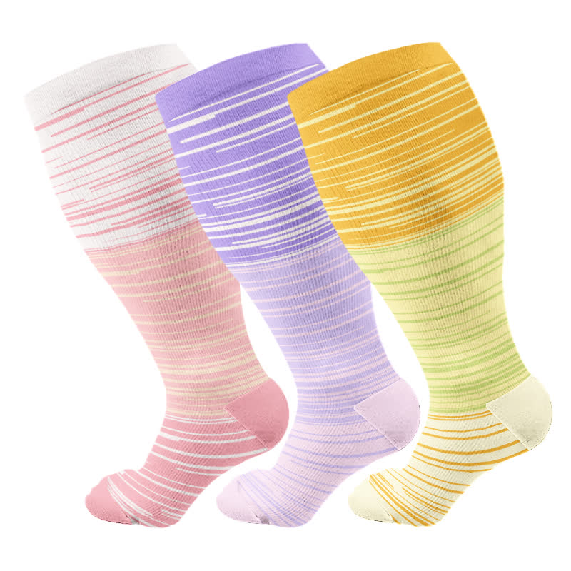 Plus Size Gradient Striped Compression Socks(3 Pairs)