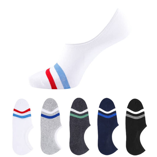 Plusock Plus Size Striped Cuff No-show Socks(5 Pairs)