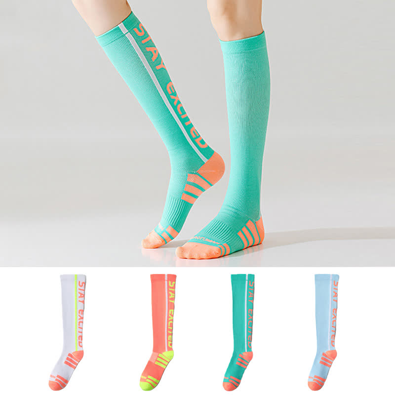 Plusock Bright Letter Print Compression Knee High Socks(4 Pairs)