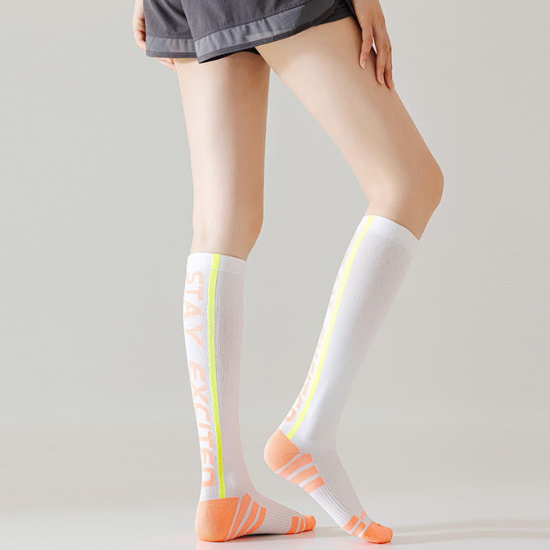 Plusock Bright Letter Print Compression Knee High Socks(4 Pairs)