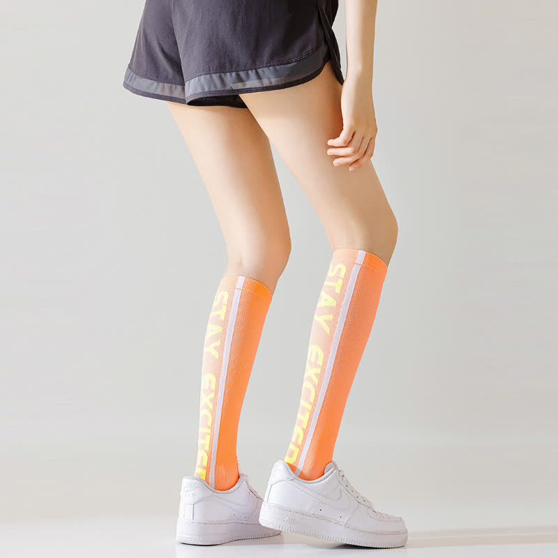 Plusock Bright Letter Print Compression Knee High Socks(4 Pairs)