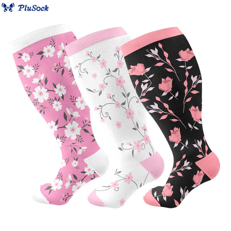 Plus Size Pink Flowers Compression Socks - image 5