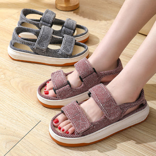 Plusock Breathable Non-Slip Linen Velcro Sandals