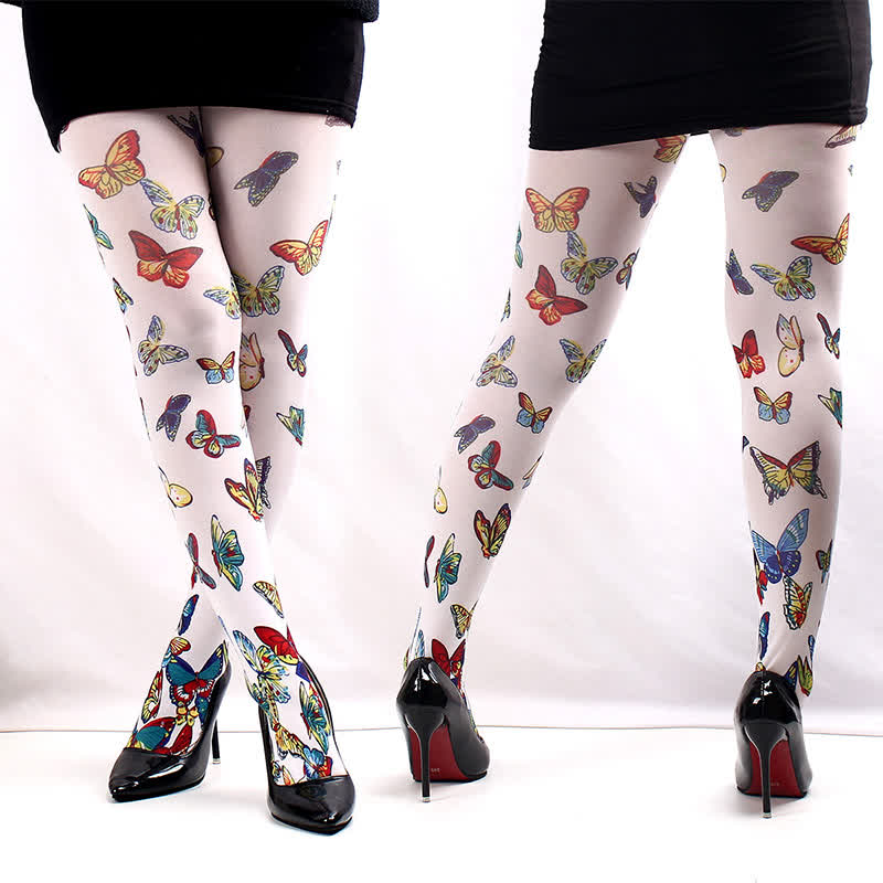 Floral Butterfly Print Pantyhose