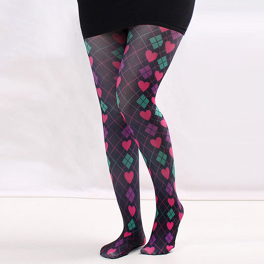 Plusock Vintage Love Diamond Print Pantyhose