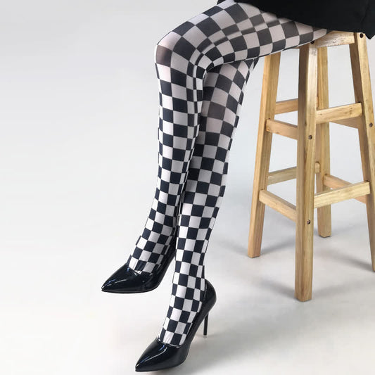 Plusock Vintage Plaid Heart Print Pantyhose