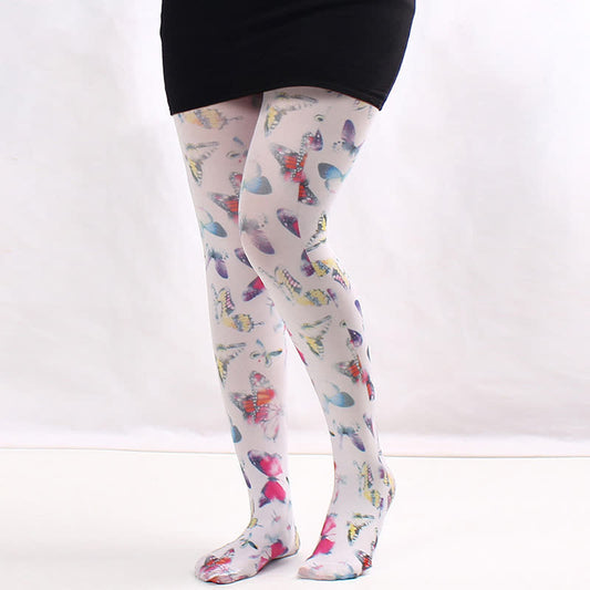Plusock Vintage Floral Polka Dot Print Pantyhose