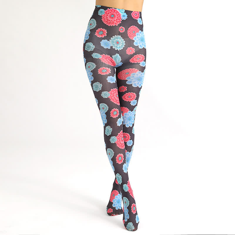 Vintage Floral Leopard Print Pantyhose
