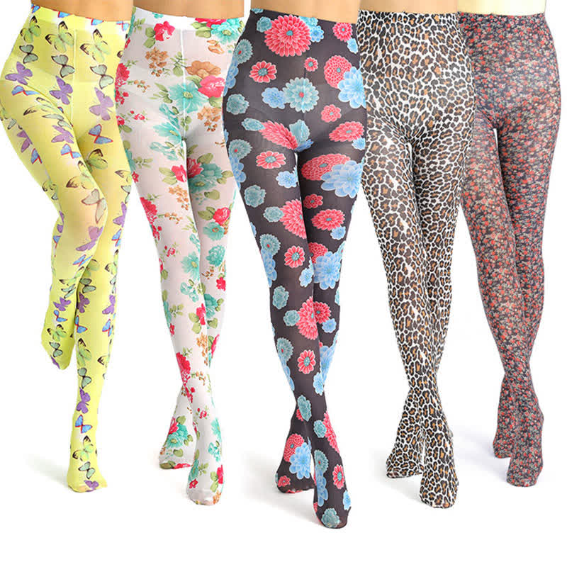 Vintage Floral Leopard Print Pantyhose