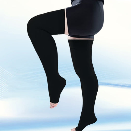 Plusock Plus Size Medical Open-toe Thigh High Compression Socks(30-40mmhg)