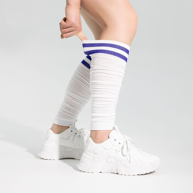 Double Stripe Ruched Compression Calf Sleeves