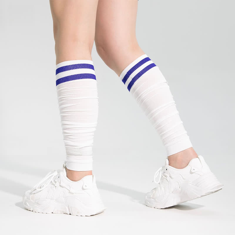 Double Stripe Ruched Compression Calf Sleeves