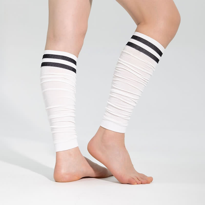 Double Stripe Ruched Compression Calf Sleeves