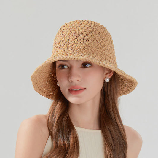 Plusock Handwoven Straw Sun Protection Bucket Hat