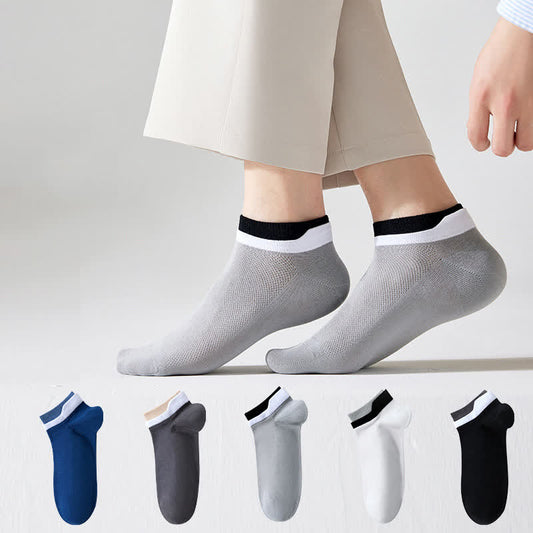 Plusock Mesh Breathable Pure Cotton Spliced Ankle Socks(5 Pairs)