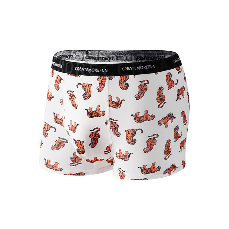 Tiger Print Men's Breathable Boxer Briefs(4 Packs)