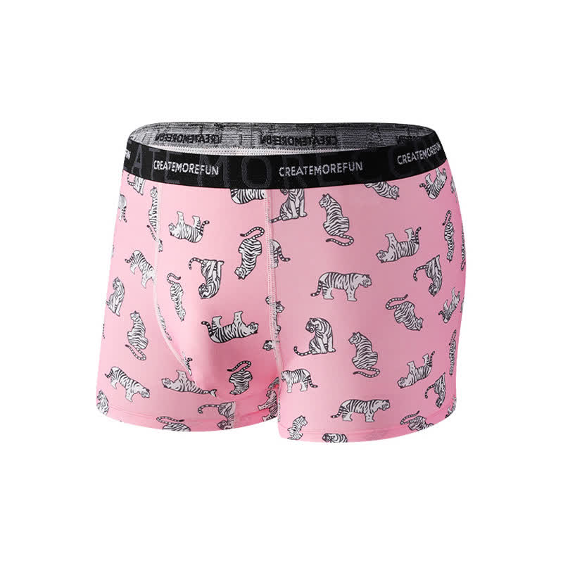 Tiger Print Men's Breathable Boxer Briefs(4 Packs)