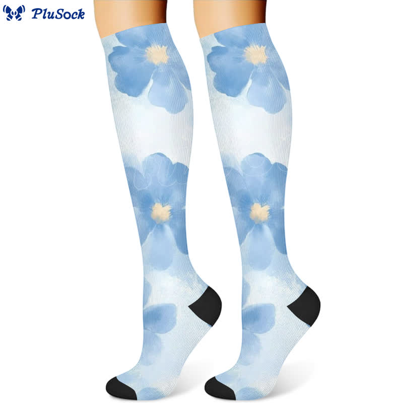 Floral Strawberry Hot Air Balloon Print Compression Socks(3 Pairs)