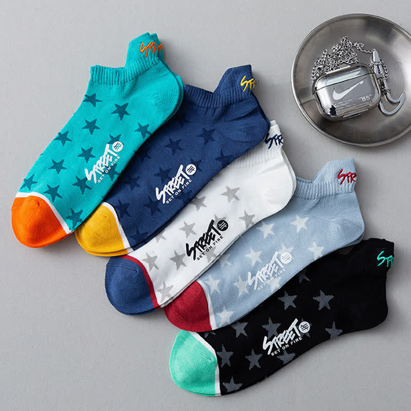 Star Print Breathable Cotton Ankle Socks(5 Pairs)