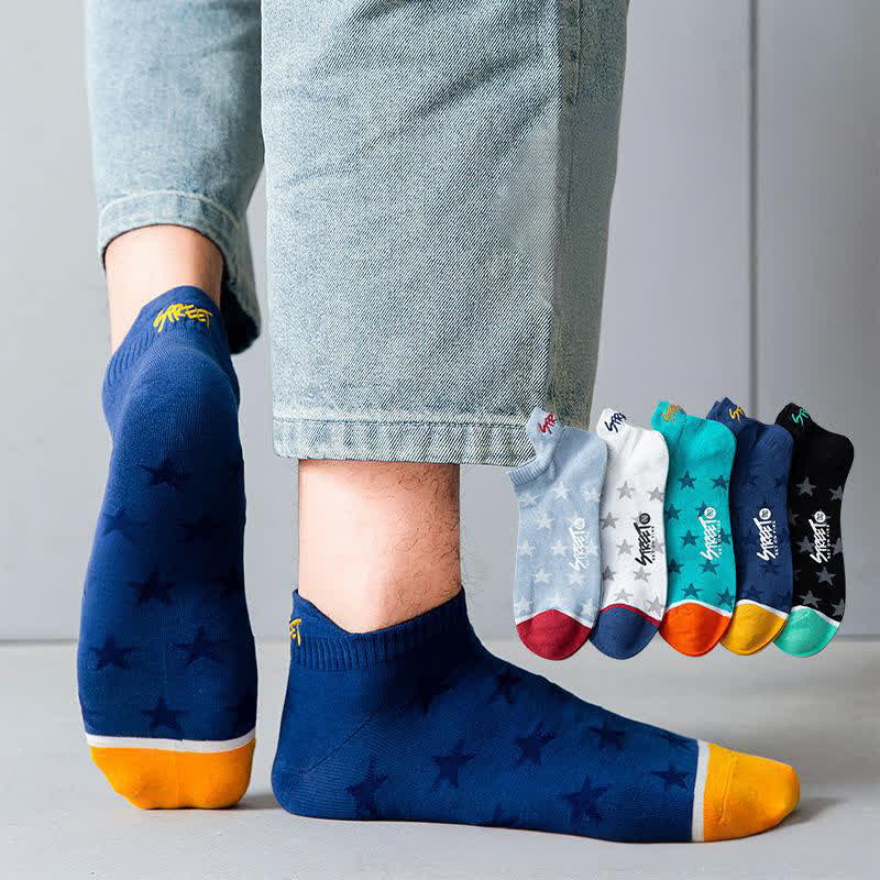 Star Print Breathable Cotton Ankle Socks(5 Pairs)