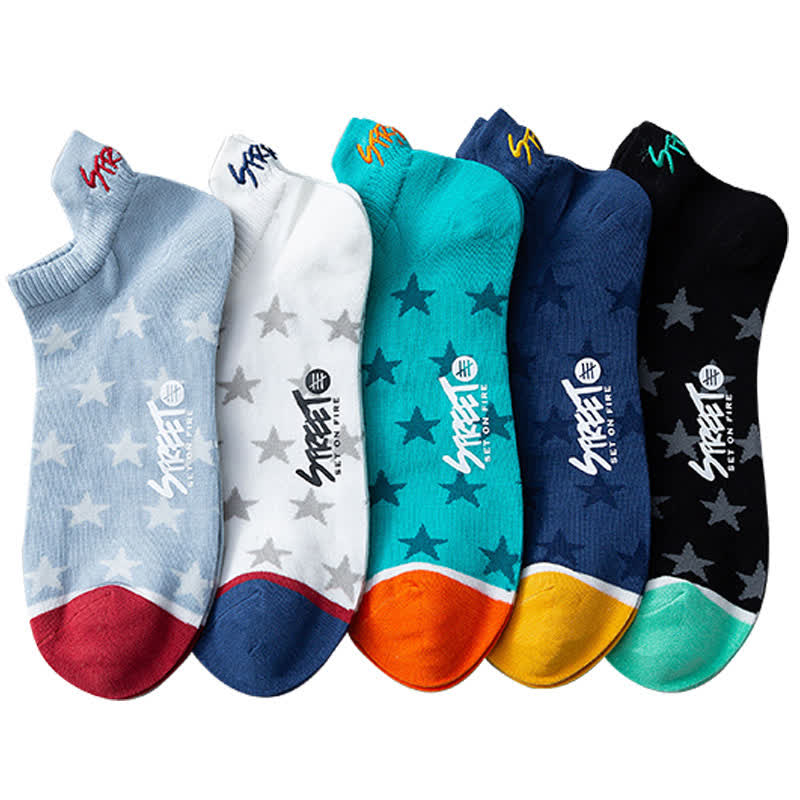 Star Print Breathable Cotton Ankle Socks(5 Pairs)