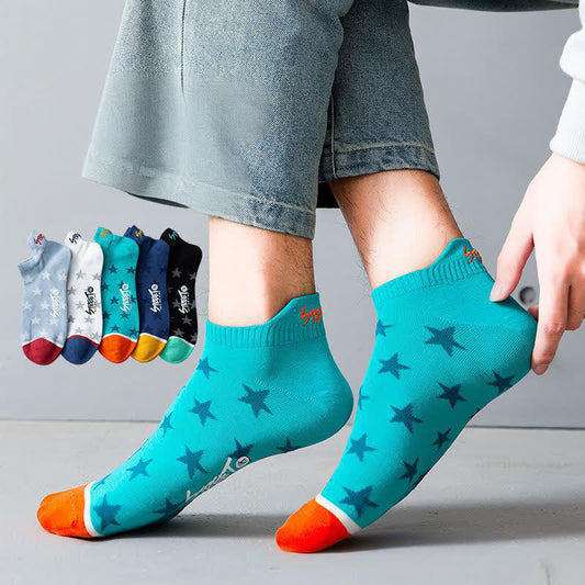 Plusock Star Print Breathable Cotton Ankle Socks(5 Pairs)