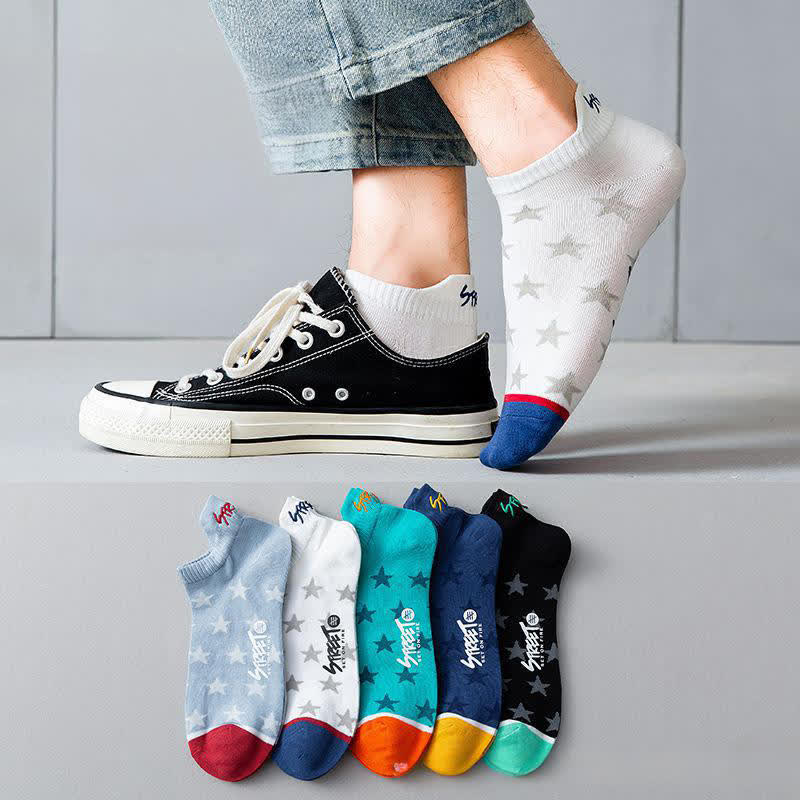 Star Print Breathable Cotton Ankle Socks(5 Pairs)