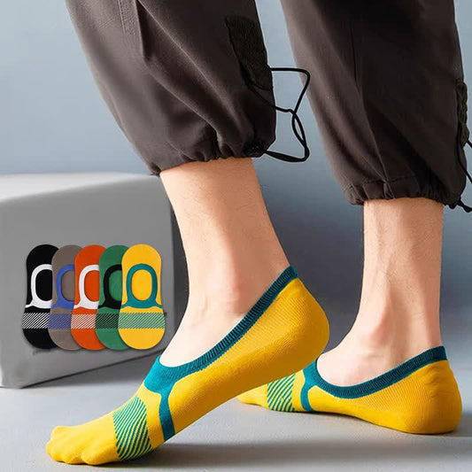 Plusock Stripe Printed Cotton No-Show Socks(5 Pairs)