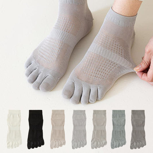 Plusock Pure Cotton Mesh Five-toe Ankle Socks(3 Pairs)