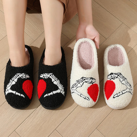 Plusock Plus Size Cartoon Skeleton Hand Heart Slippers