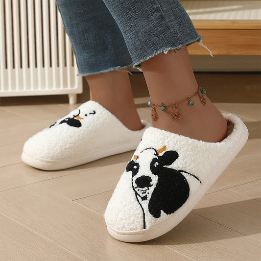 Plusock Plus Size Cartoon Cow Print Slippers