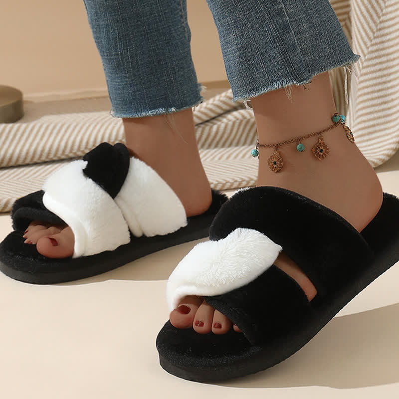 Plusock Plus Size Non-slip Plush Cross Band Slippers