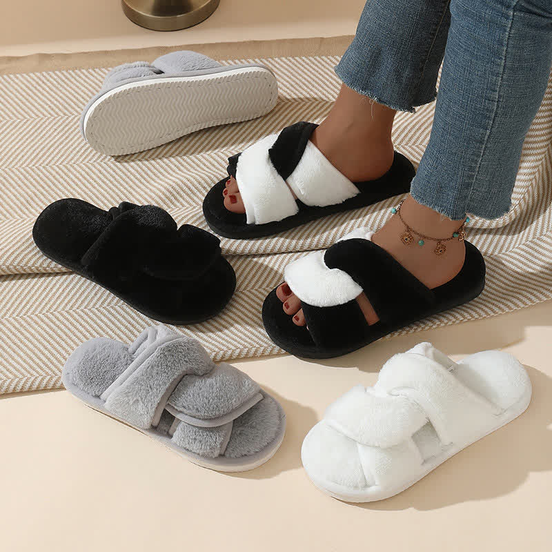 Plusock Plus Size Non-slip Plush Cross Band Slippers