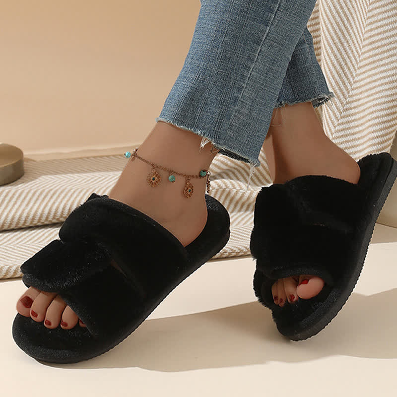 Plusock Plus Size Non-slip Plush Cross Band Slippers