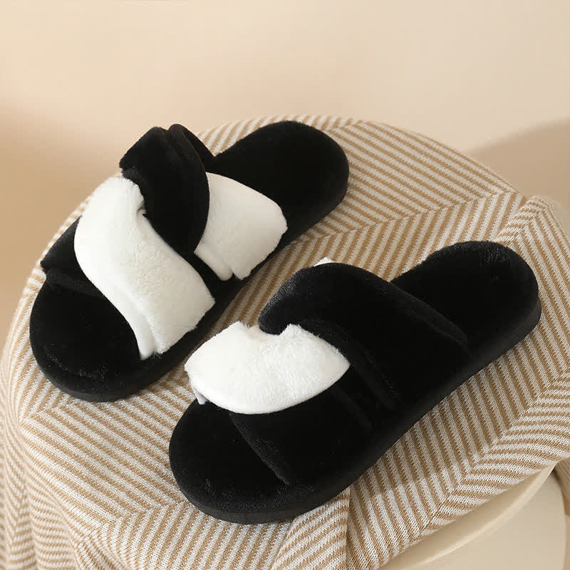 Plusock Plus Size Non-slip Plush Cross Band Slippers