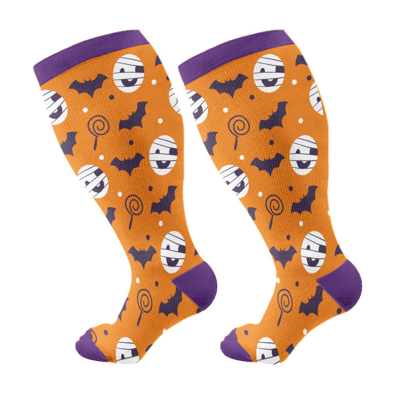 Plus Size Cute Halloween Styles Compression Socks(3 Pairs) - Orange(1 Pair) - 4XL - image 10