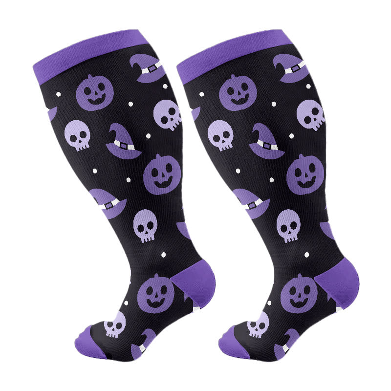 Plus Size Cute Halloween Styles Compression Socks(3 Pairs) - Black(1 Pair) - 4XL - image 11