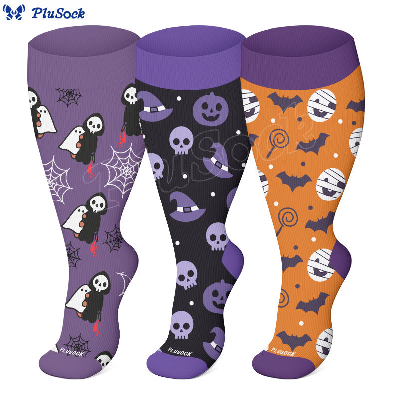 Plus Size Cute Halloween Styles Compression Socks(3 Pairs) - image 1