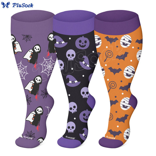 Plus Size Cute Halloween Styles Compression Socks(3 Pairs) - image 1