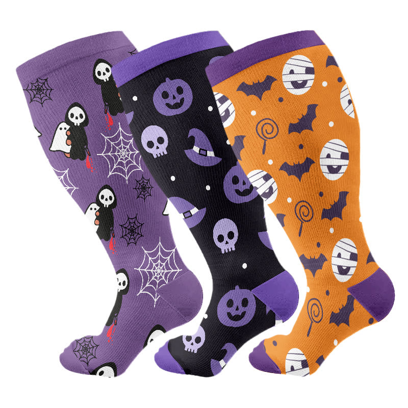 Plus Size Cute Halloween Styles Compression Socks(3 Pairs) - Multicolor - 4XL - image 9