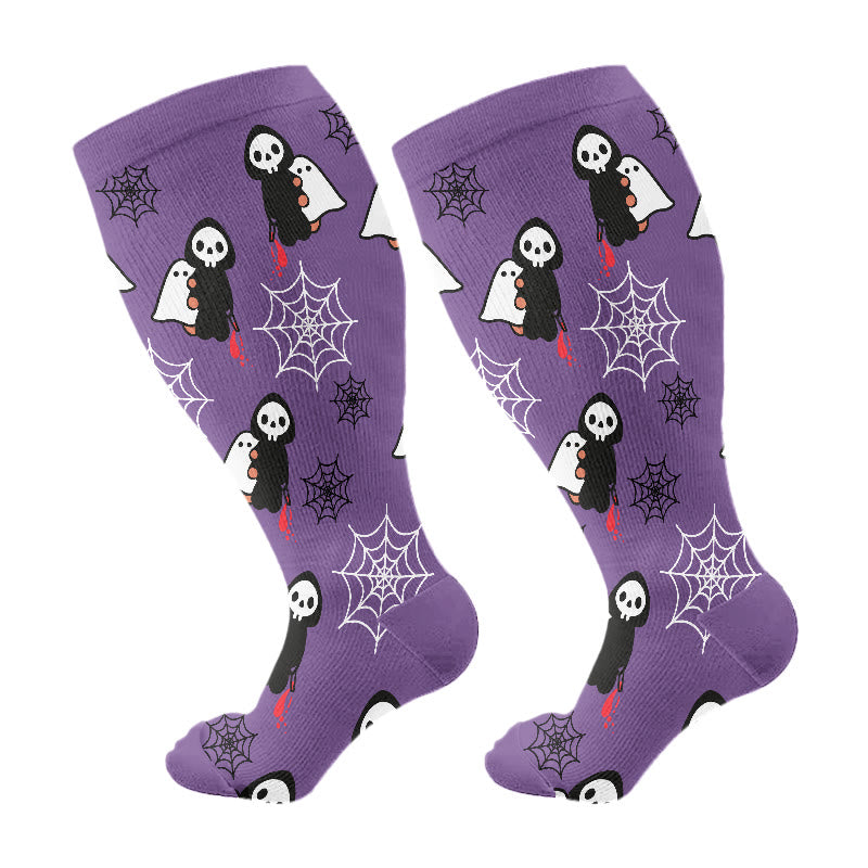 Plus Size Cute Halloween Styles Compression Socks(3 Pairs) - Purple(1 Pair) - 4XL - image 12