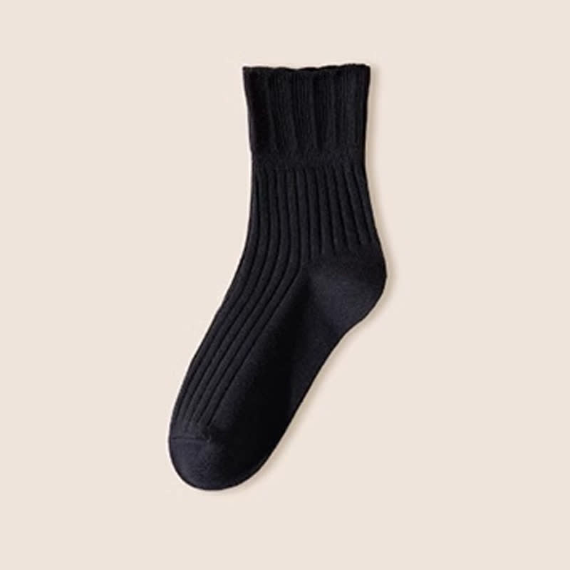 Loose Fit Cotton Quarter Socks with Lettuce Edge(4 Pairs)