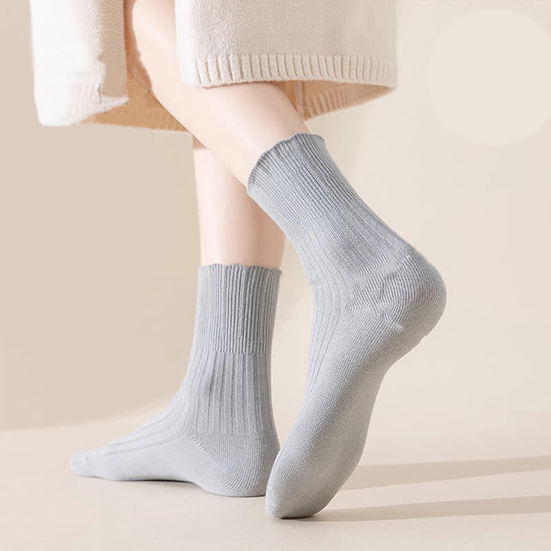 Loose Fit Cotton Quarter Socks with Lettuce Edge(4 Pairs)